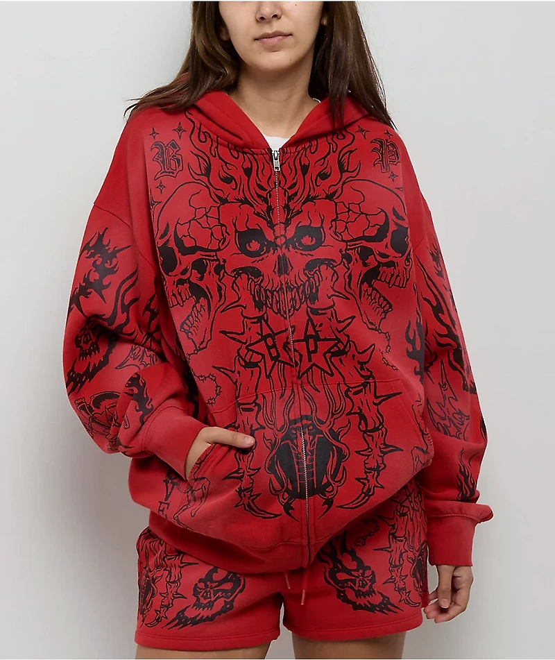 Broken Promises Chaotic Harmony Red Zip Hoodie
