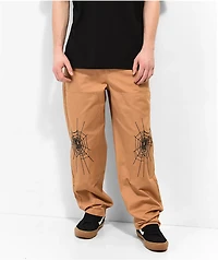 Broken Promises Cobweb Embroidered Brown Skate Pants