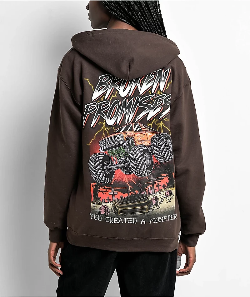 Broken Promises Coffin Jumper Brown Zip Hoodie