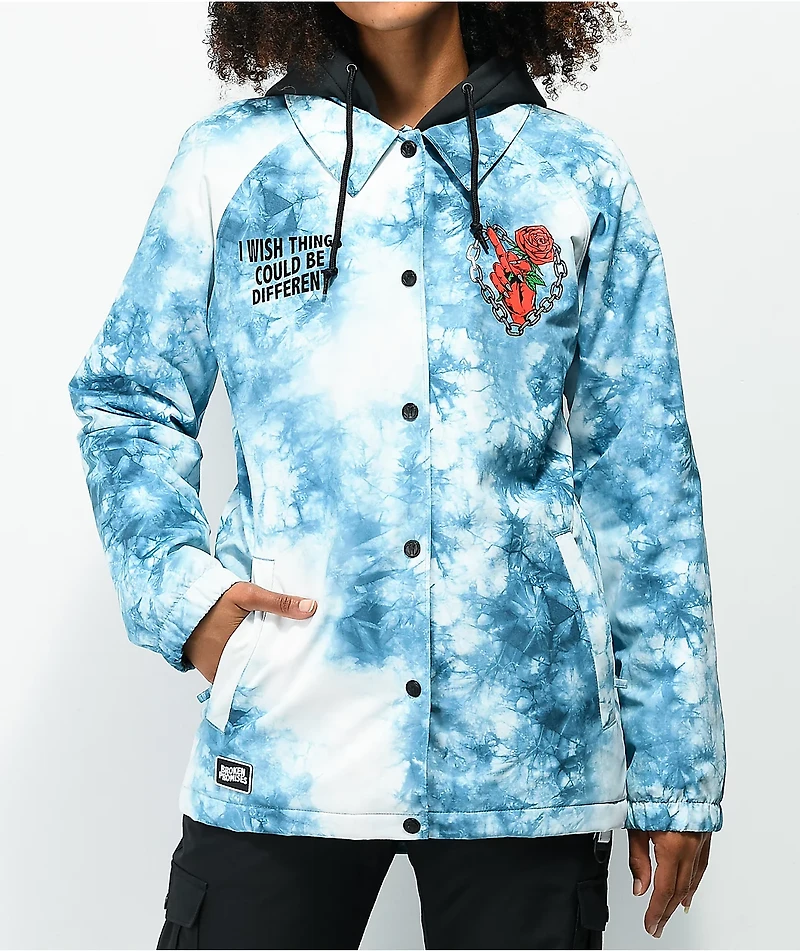 Broken Promises Could Be Different White & Teal Tie Dye Snowboard Jacket