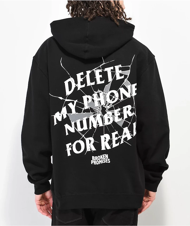 Broken Promises Cracked Screen Black Hoodie