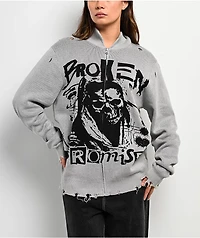 Broken Promises Creeper Grey Zip Sweater
