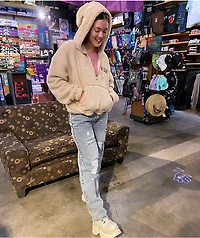 Broken Promises Cry Later Cream Half Zip Crop Tech Fleece Hoodie