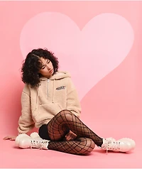 Broken Promises Cry Later Cream Half Zip Crop Tech Fleece Hoodie