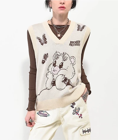 Broken Promises Cry Later Cream Sweater Vest