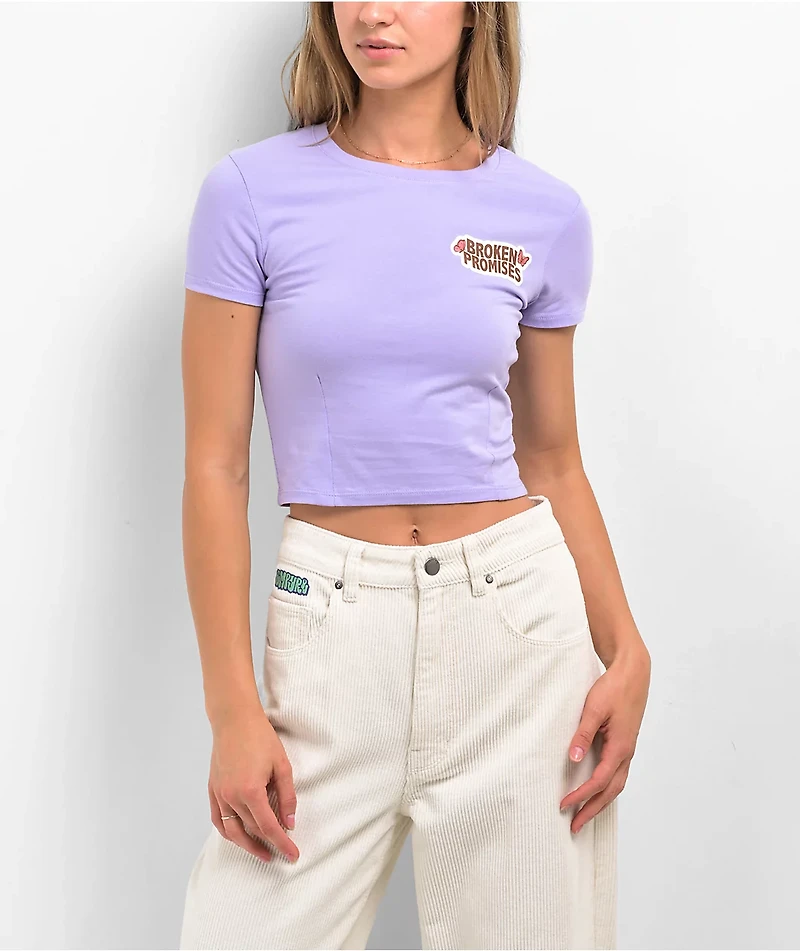 Broken Promises Cry Later Purple Crop T-Shirt