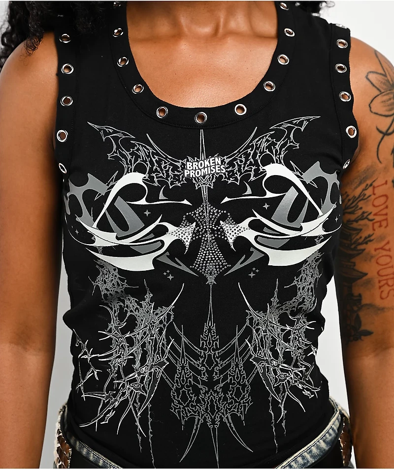 Broken Promises Cybercore Black Crop Tank Top