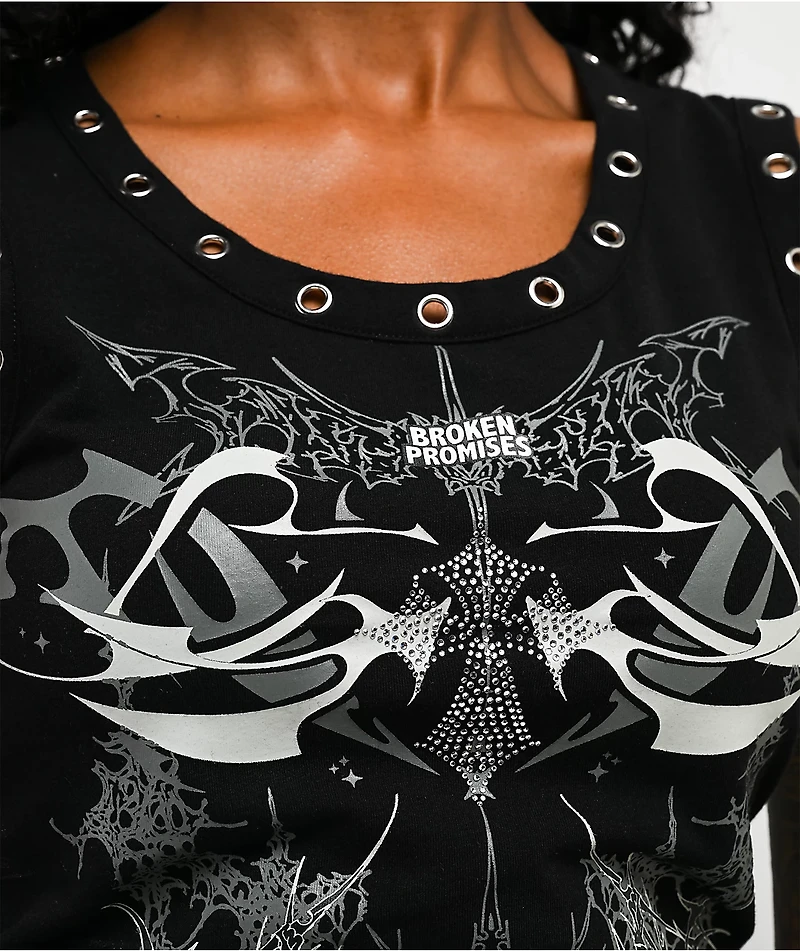 Broken Promises Cybercore Black Crop Tank Top