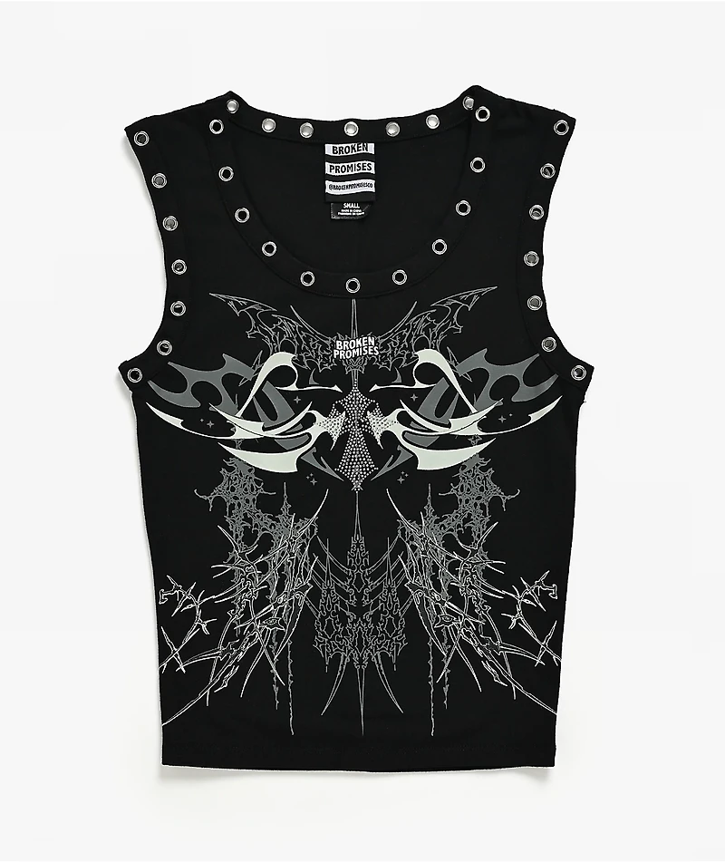 Broken Promises Cybercore Black Crop Tank Top