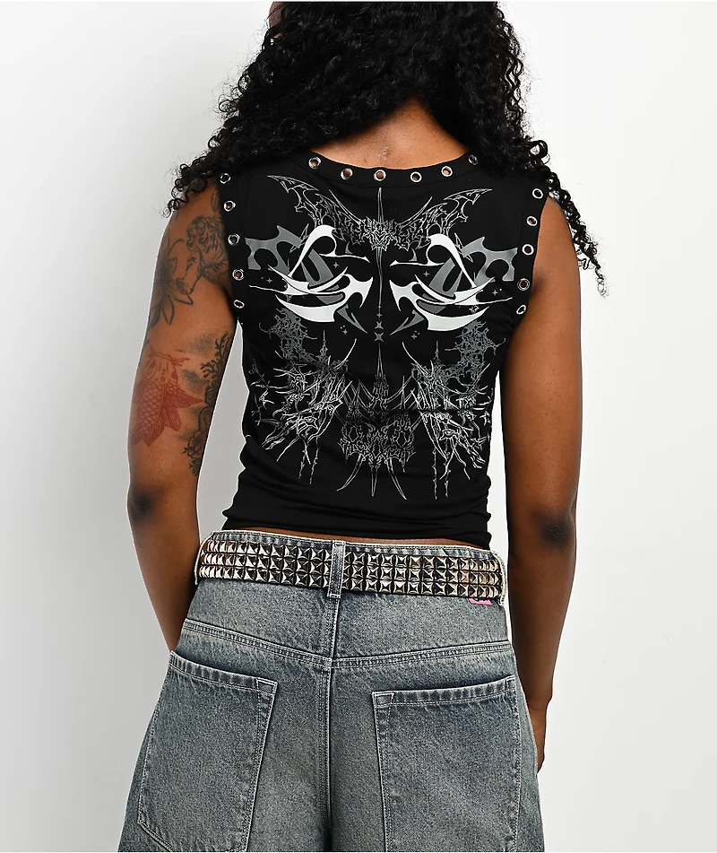 Broken Promises Cybercore Black Crop Tank Top