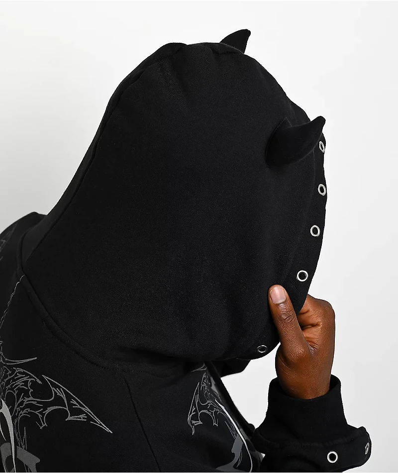 Broken Promises Cybercore Horned Black Hoodie