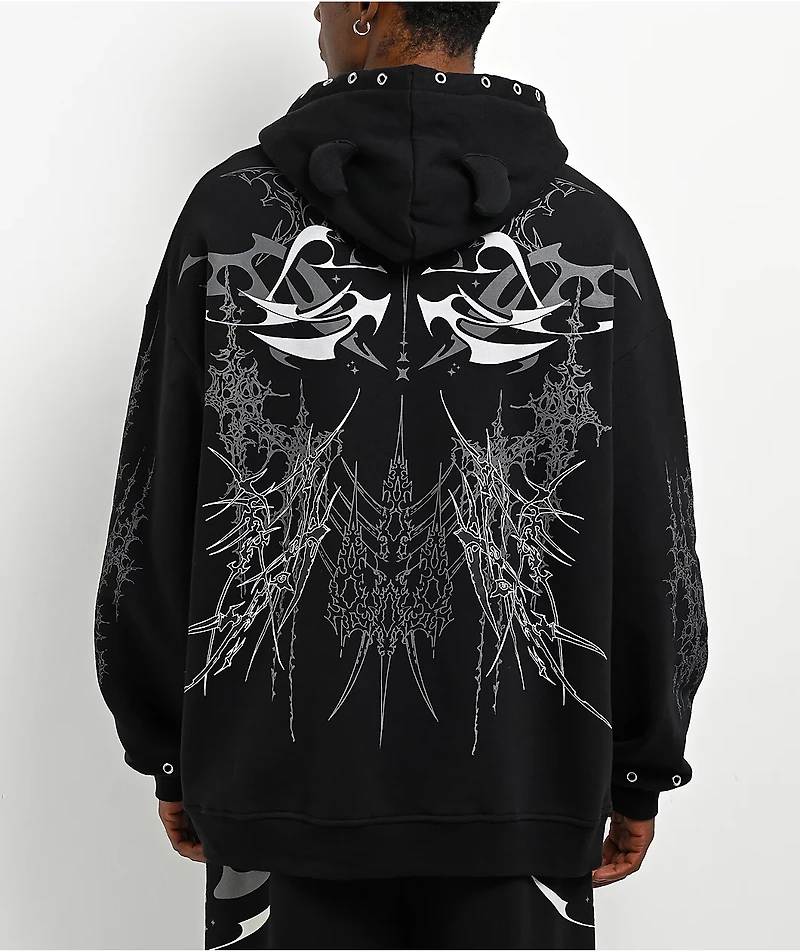 Broken Promises Cybercore Horned Black Hoodie