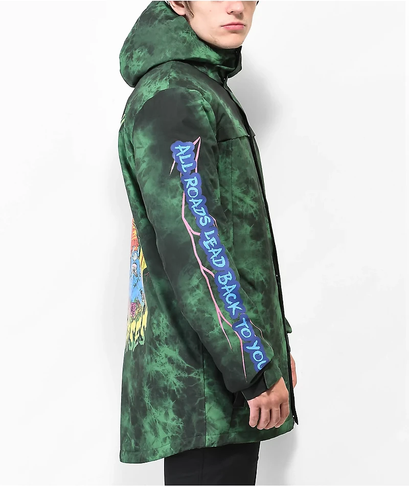 Broken Promises Dark Rider Men's Green & Black Tie Dye 10K Snowboard Jacket