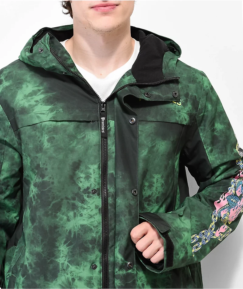 Broken Promises Dark Rider Men's Green & Black Tie Dye 10K Snowboard Jacket
