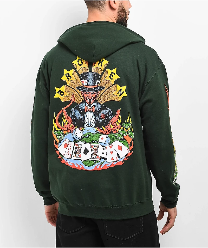 Broken Promises Devil Dealer Green Zip Hoodie