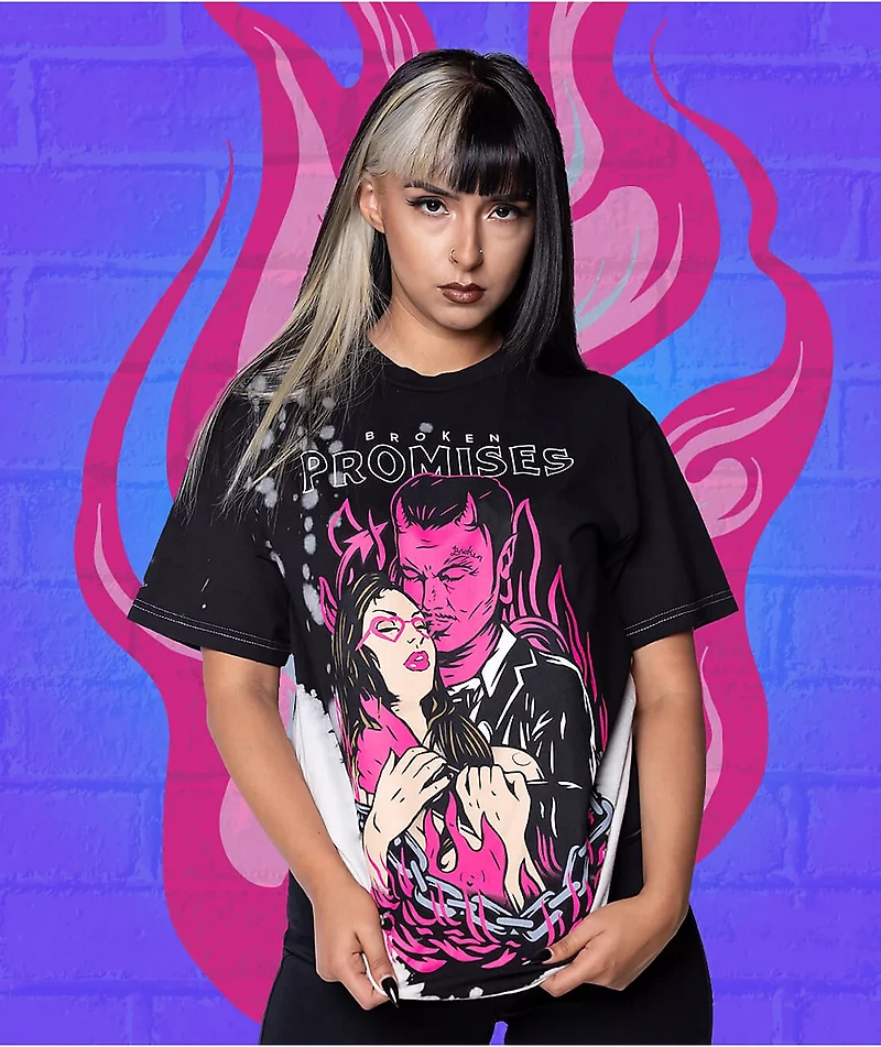 Broken Promises Devil Kiss Bleach Dye T-Shirt