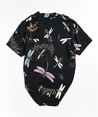 Broken Promises Dragonflies Black Tie Front Short Sleeve Button Up Shirt