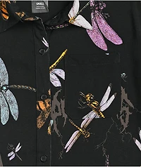 Broken Promises Dragonflies Black Tie Front Short Sleeve Button Up Shirt
