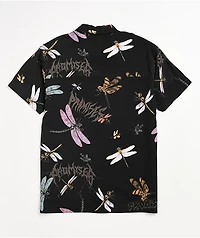 Broken Promises Dragonflies Black Tie Front Short Sleeve Button Up Shirt