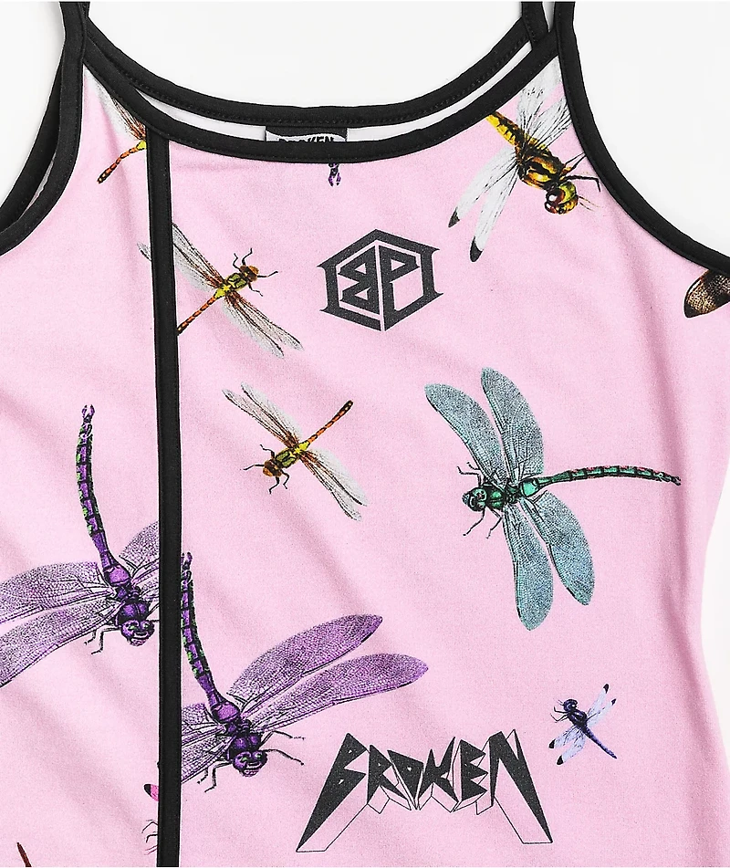 Broken Promises Dragonflies Pink Tank Dress