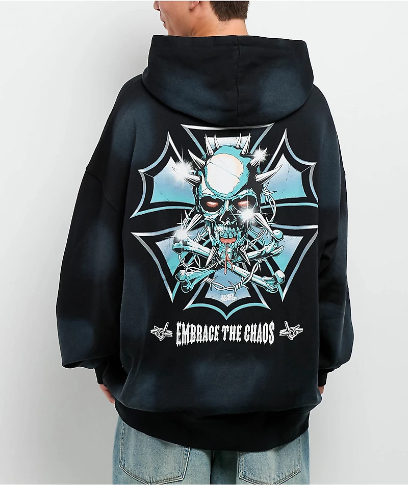 Broken Promises Embrace The Chaos Black Wash Hoodie