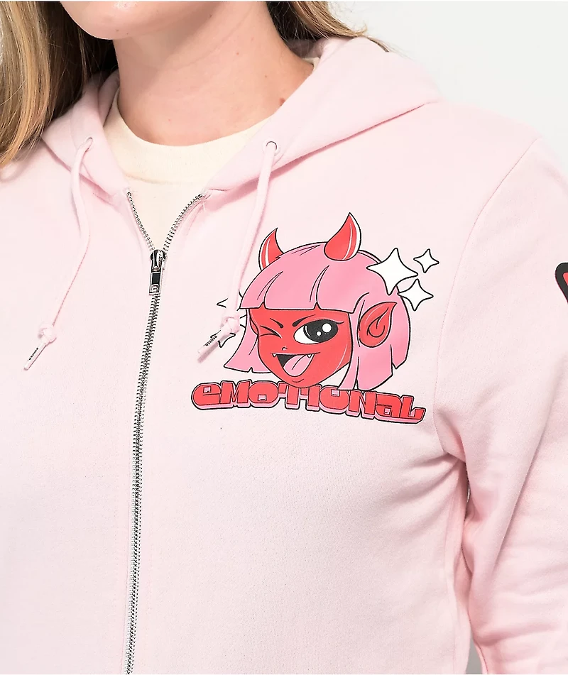 Broken Promises Emo Girl Pink Zip Hoodie