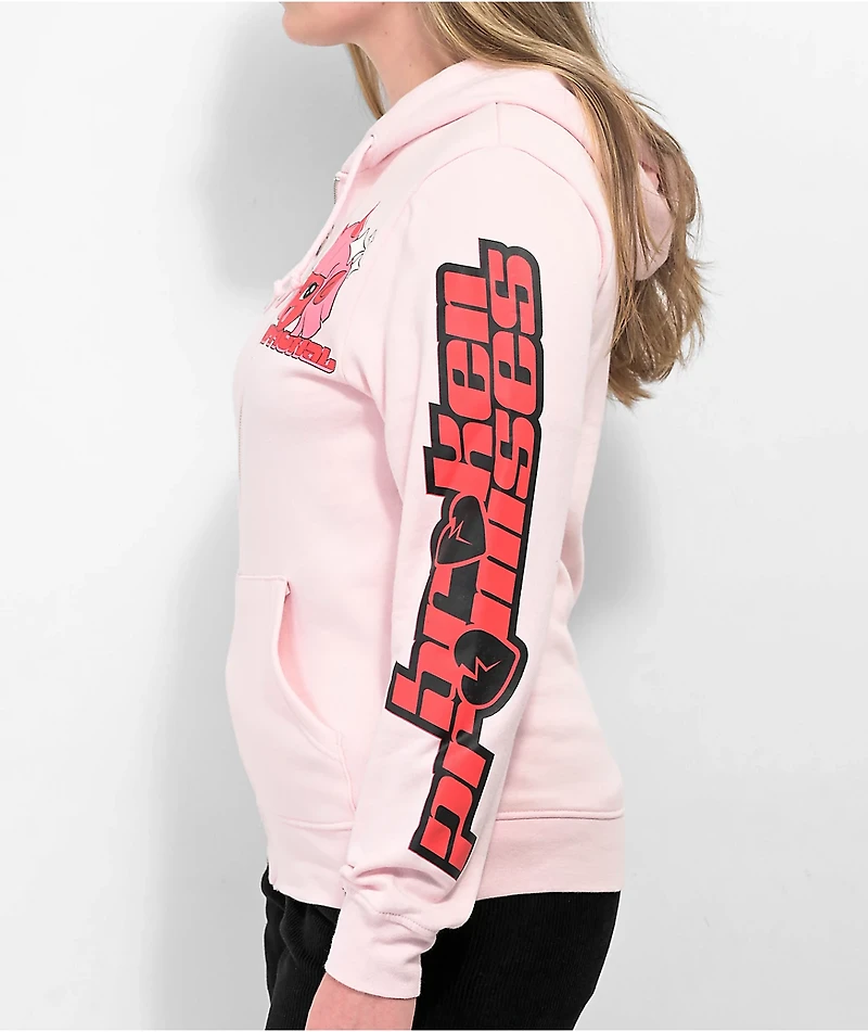 Broken Promises Emo Girl Pink Zip Hoodie