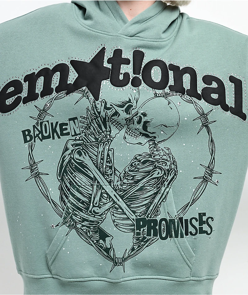 Broken Promises Emotional Embrace Green Hoodie