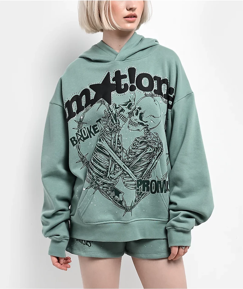 Broken Promises Emotional Embrace Green Hoodie