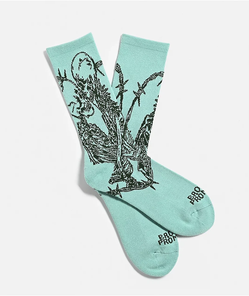 Broken Promises Emotional Embrace Teal Crew Socks