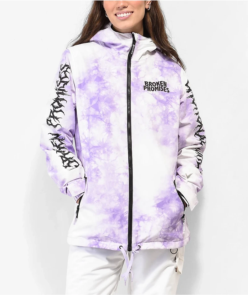 Broken Promises Emotional Wreck Purple & White Tie Dye Snowboard Jacket