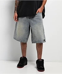 Broken Promises Enamored Rhinestone Light Blue Wash Loose Fit Shorts