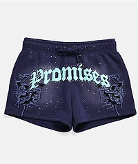 Broken Promises Endless Rhinestone Blue Wash Sweat Shorts