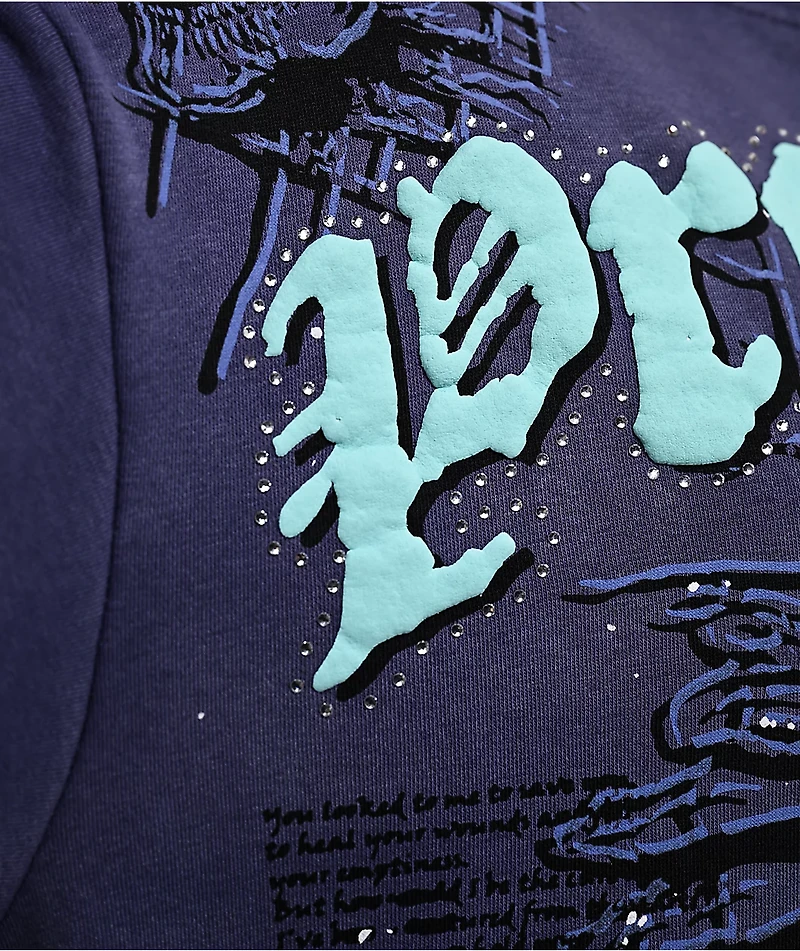 Broken Promises Endless Rhinestoned Navy Wash Hoodie