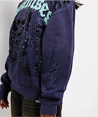 Broken Promises Endless Rhinestoned Navy Wash Hoodie