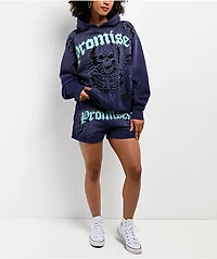 Broken Promises Endless Rhinestoned Navy Wash Hoodie