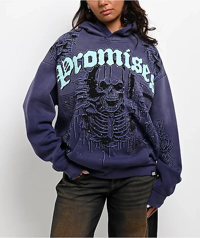 Broken Promises Endless Rhinestoned Navy Wash Hoodie