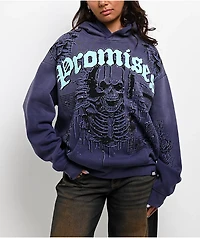 Broken Promises Endless Rhinestoned Navy Wash Hoodie