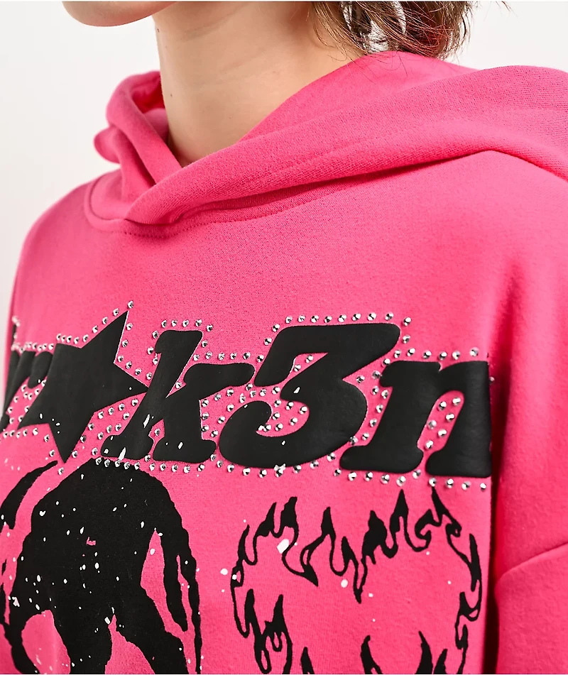 Broken Promises Faceless Pink Rhinestone Hoodie