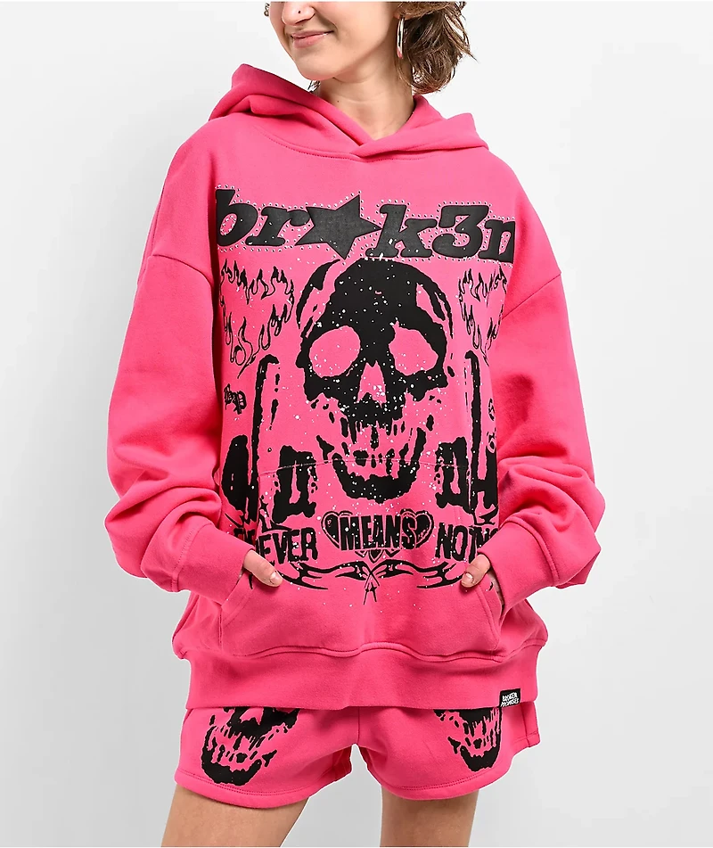Broken Promises Faceless Pink Rhinestone Hoodie