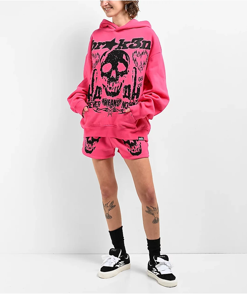 Broken Promises Faceless Pink Rhinestone Sweat Shorts