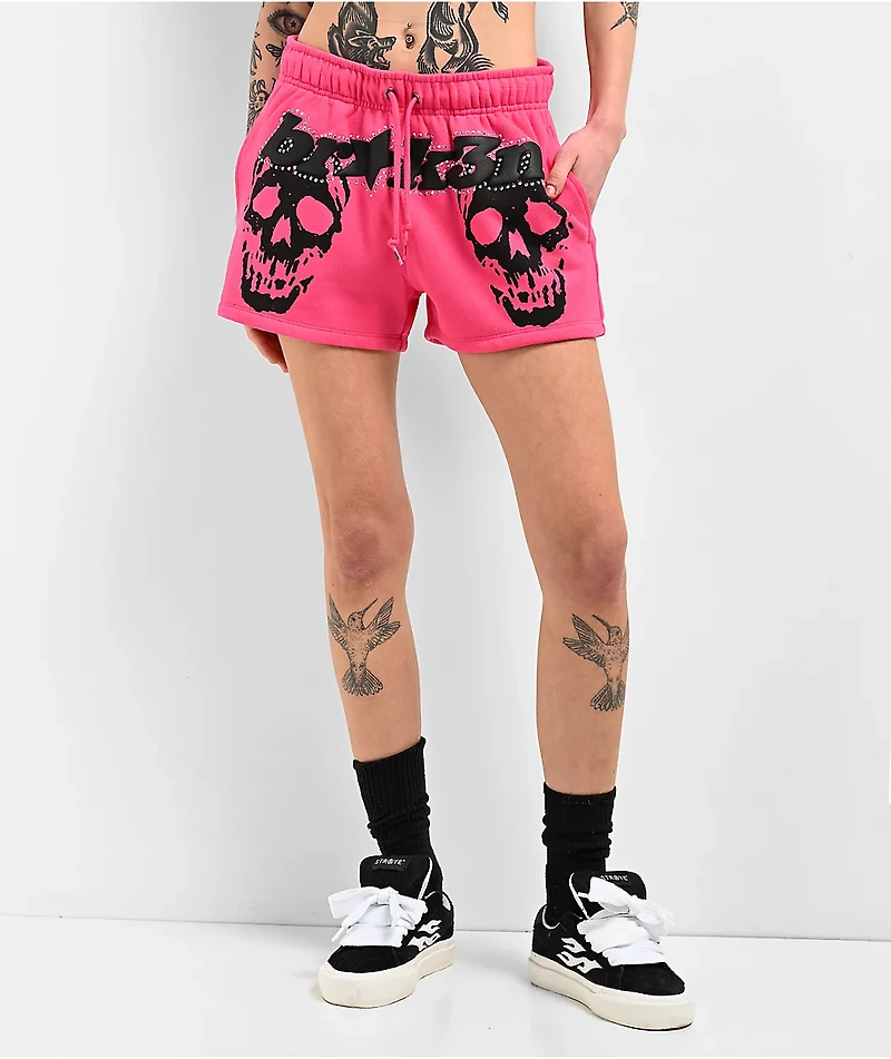Broken Promises Faceless Pink Rhinestone Sweat Shorts