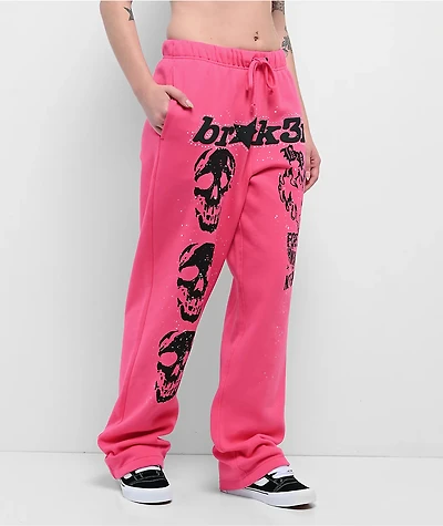 Broken Promises Faceless Rhinestone Pink Wide Leg Sweatpants