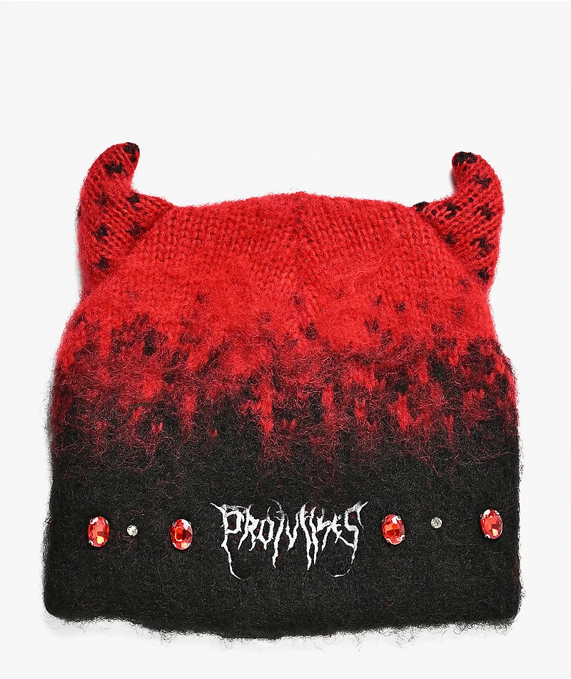 Broken Promises Fading Away Mohair Red & Black Horn Beanie