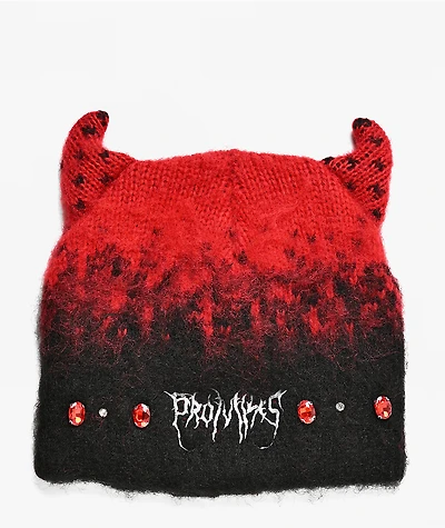 Broken Promises Fading Away Mohair Red & Black Horn Beanie