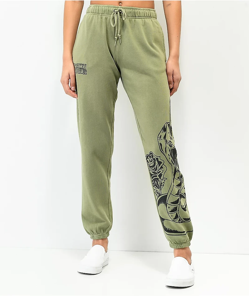 Broken Promises Fangs Green Sweatpants