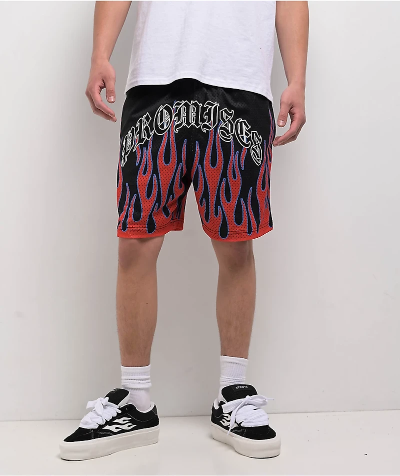 Broken Promises Frenemy Black & Red Mesh Shorts