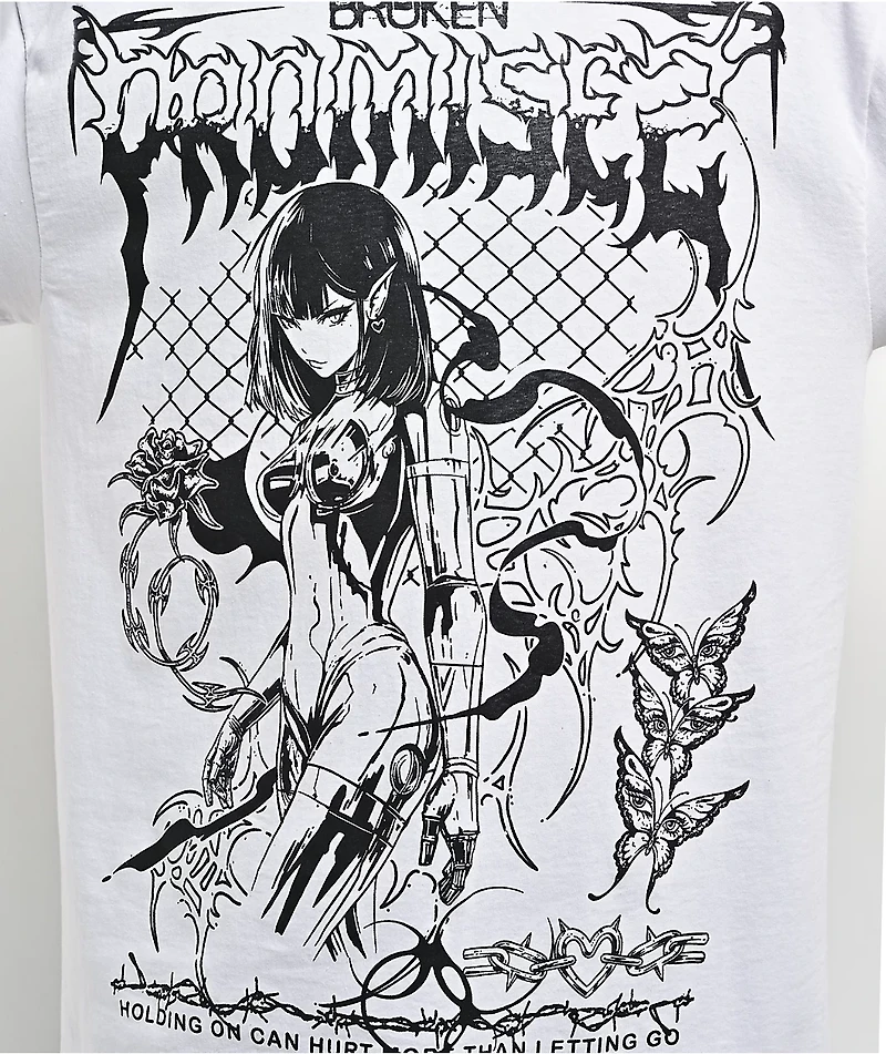 Broken Promises Futuristic Destroyed White T-Shirt