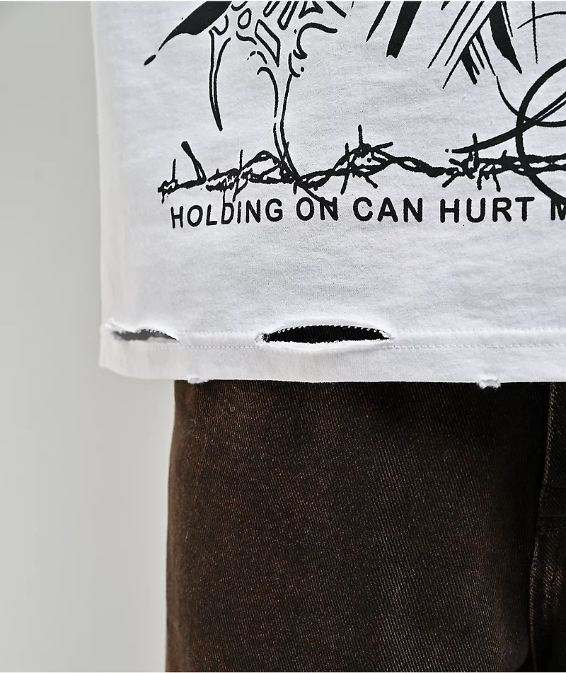 Broken Promises Futuristic Destroyed White T-Shirt