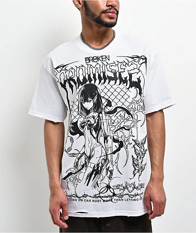 Broken Promises Futuristic Destroyed White T-Shirt